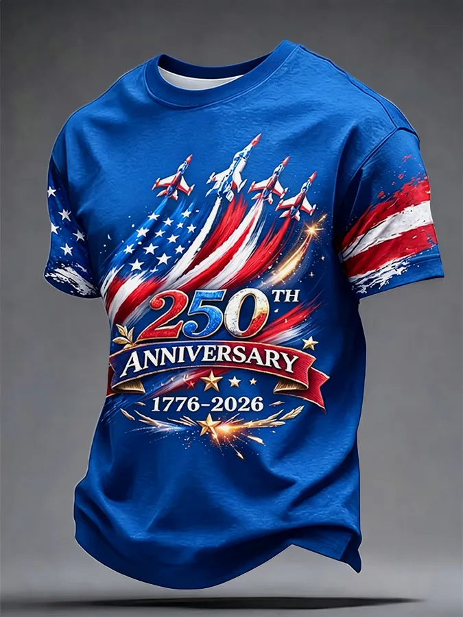 Men'S Retro American Independence Day Printed Short Sleeved T-Shirt