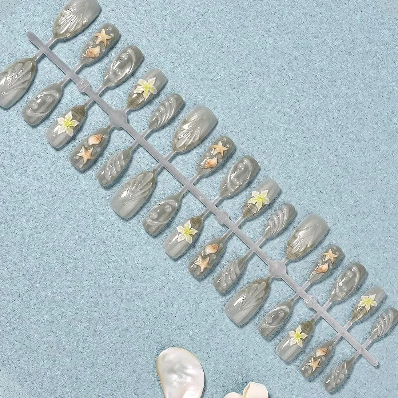 Nailhour 30Pcs Star 3D Medium Almond French Cat Eye Press On Nails