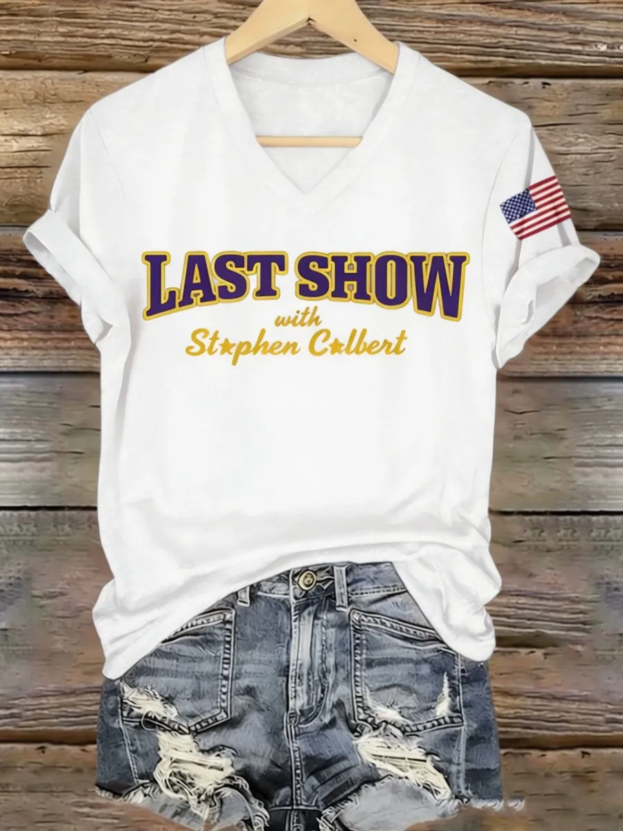 Women's Last Show Print V Neck T-Shirt