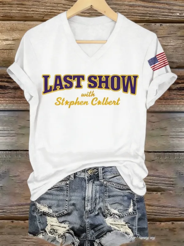 Women's Last Show Print V Neck T-Shirt