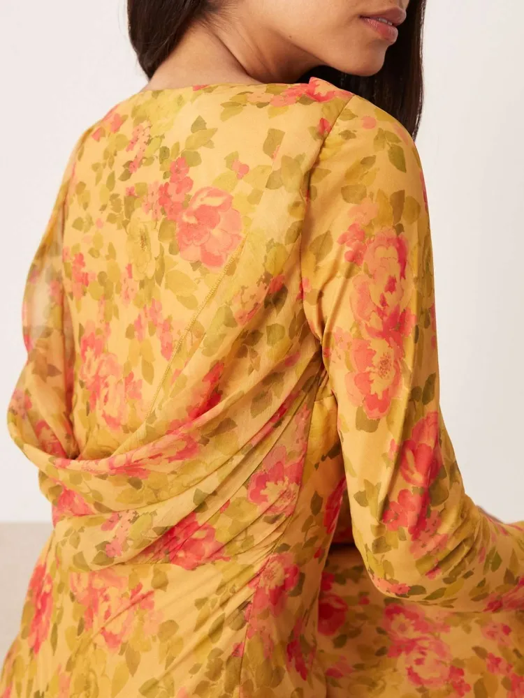 Floral Design Boat Neck Dress