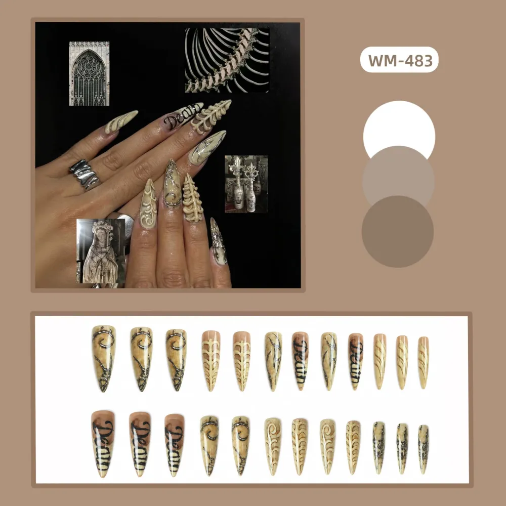 Nailhour 24Pcs Halloween Gothic Long Almond  Press On Nails