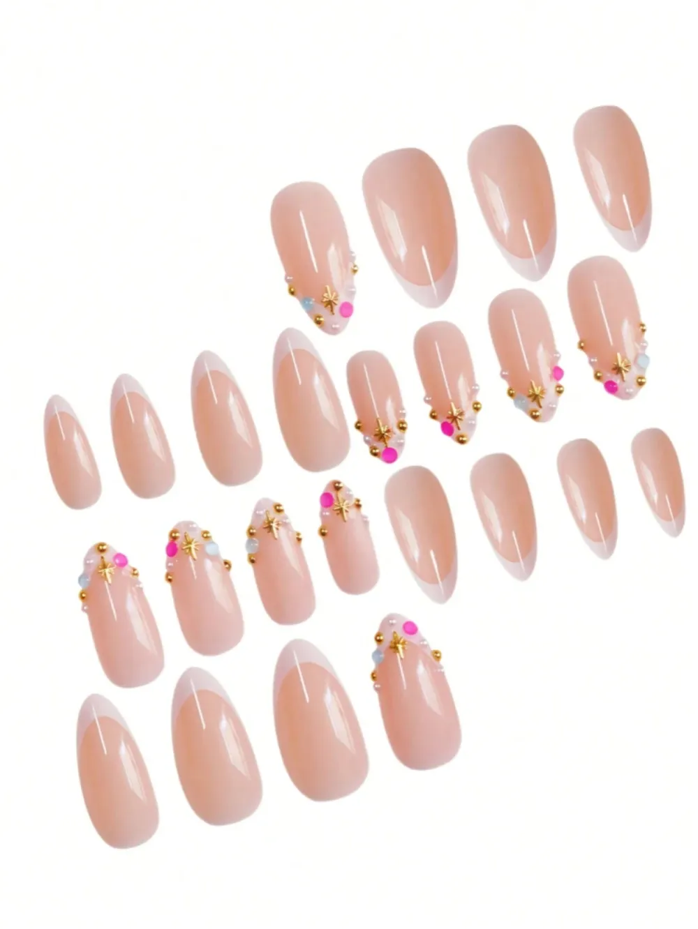 Nailhour Nude 24pcs White French Stiletto Medium False Nails