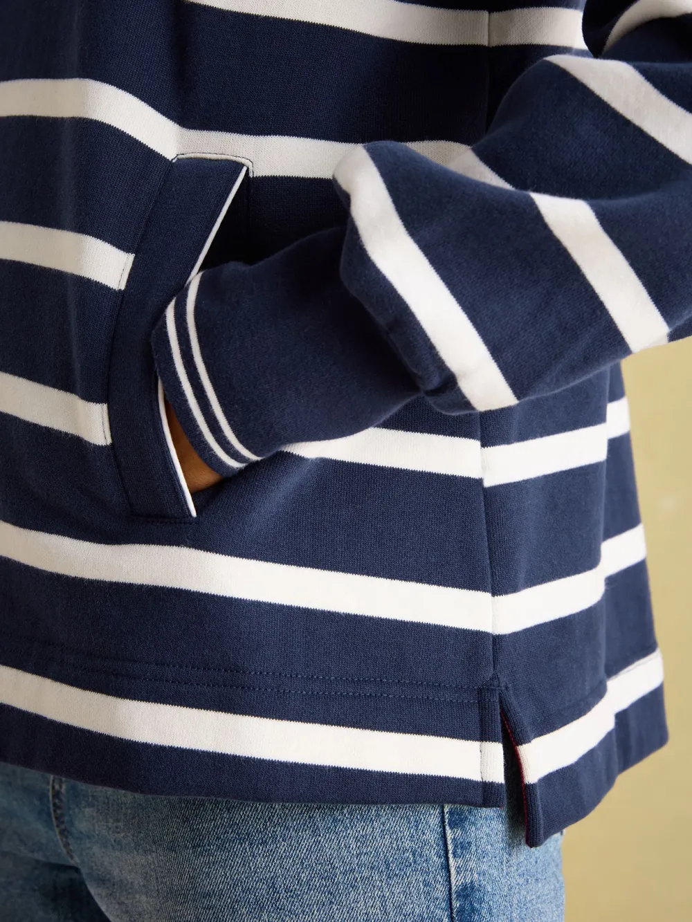 Deep Ribbed Cuffs Navy Blue Funnel Neck Quarter Zip Sweatshirt