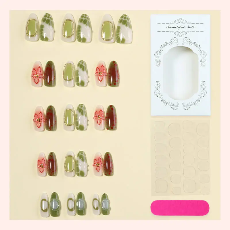 Nailhour 30Pcs 3D Resin Gilded  Medium Almond Press On Nails