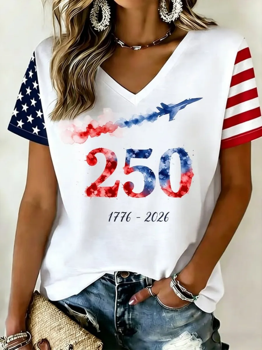 Women's 250 Years of America 1776-2026 Independence Day V Neck T-Shirt