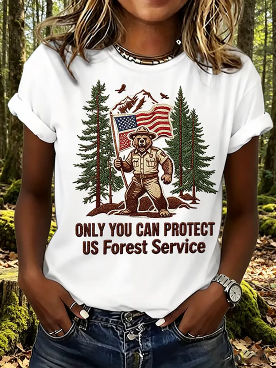 Women's Retro Only You Can Protect Us Forest Service Print T-Shirt
