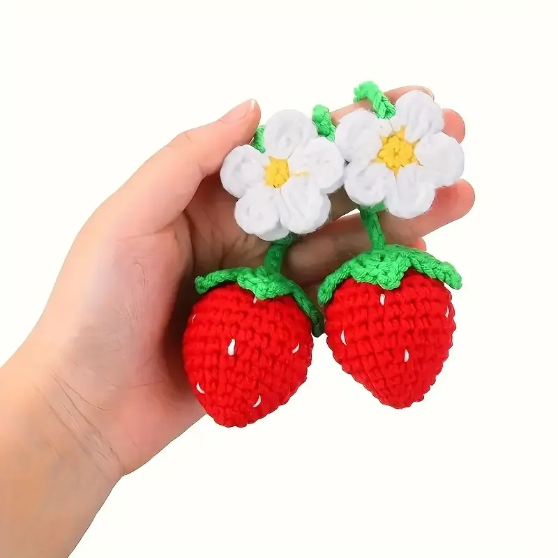 Handmade Crochet Strawberry Flower Car Mirror Charms