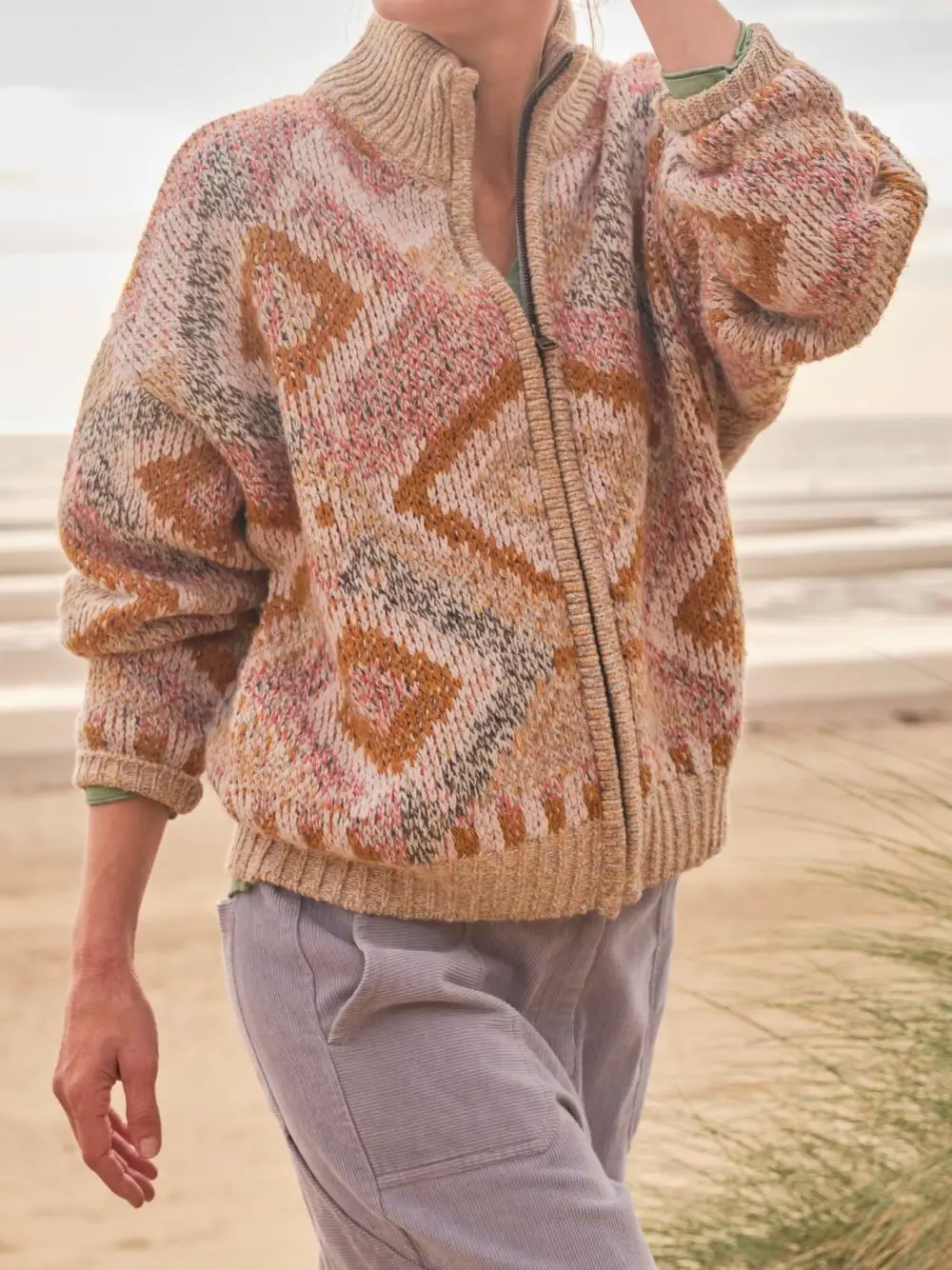 Natural Knitted Zip Through Jackets