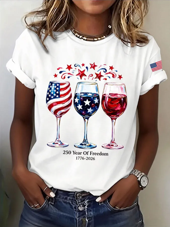 Women'S  America Flag Printed Casual T-Shirt