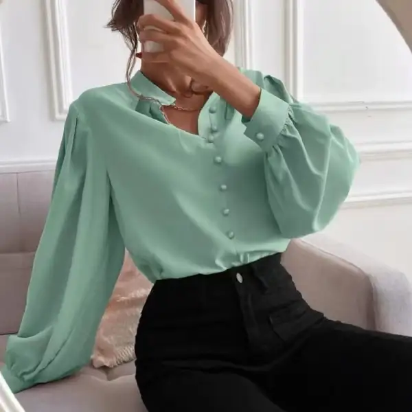 Mock Neck Pleated Collar Blouse