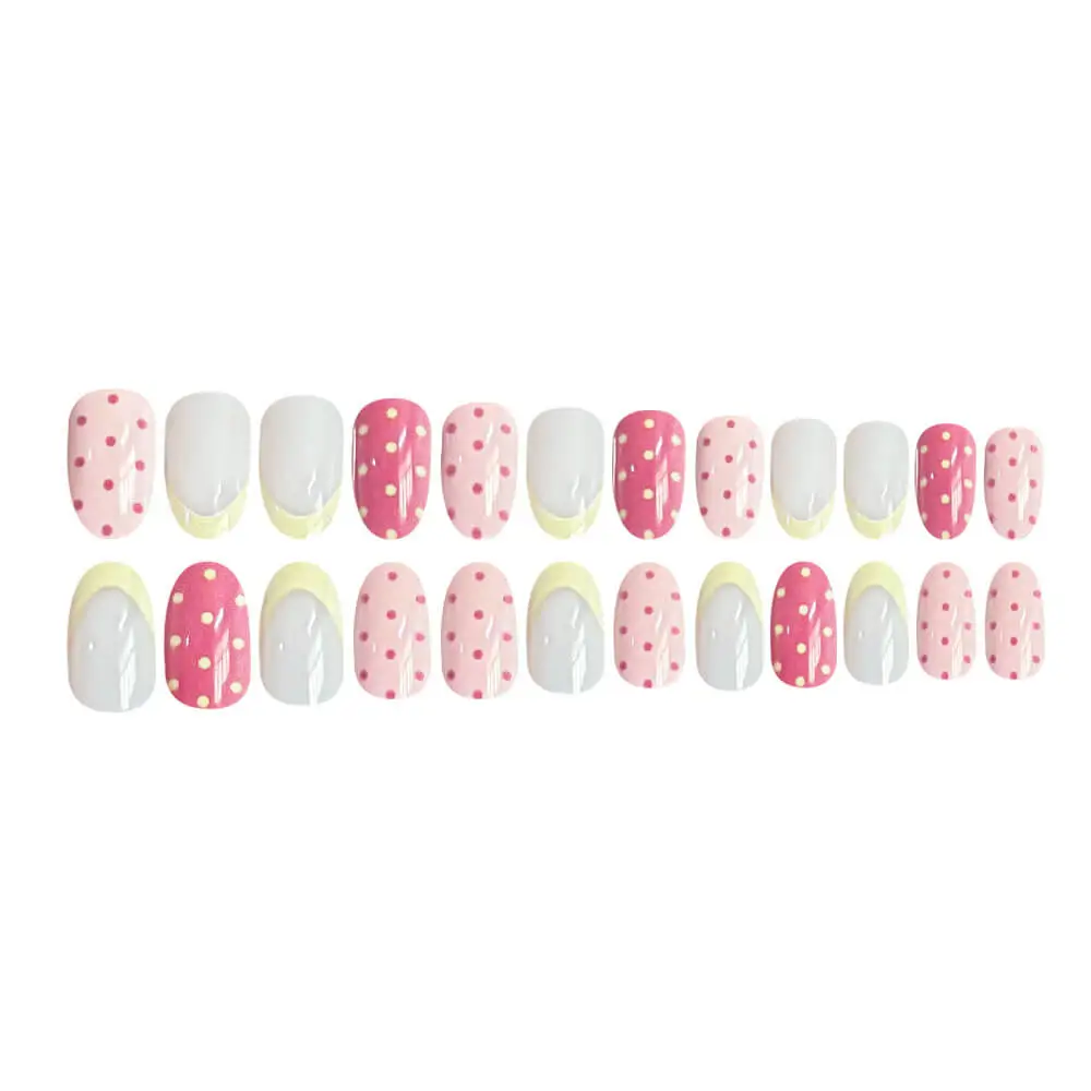 Nailhour 24Pcs Vintage French Short Oval Press On Nails