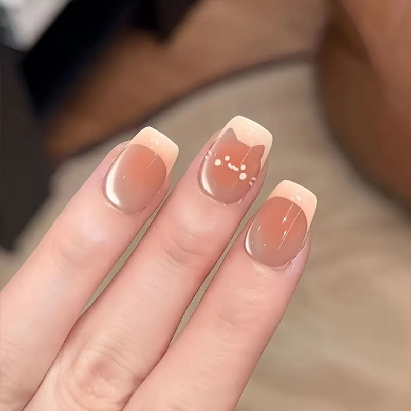 Nailhour 10Pcs Handmade French Nude Daily Short Coffin Press On Nails