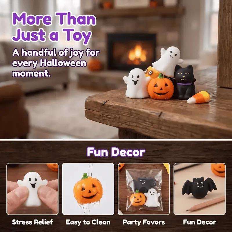 30/60/90/180Pcs Halloween Squishies Stress Relief Toy Set
