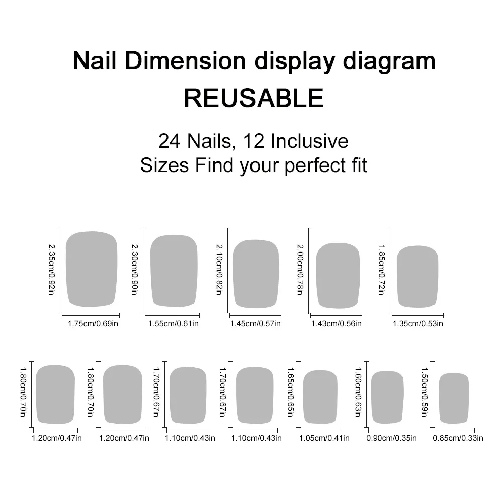Nailhour 24Pcs Multicolo 3D Vintage Medium Square Press On Nails