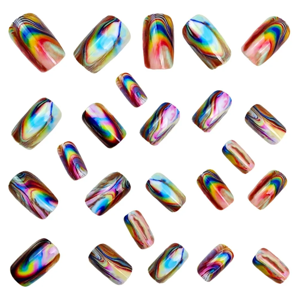 Nailhour 24Pcs Medium Square Multicolor Press On Nails