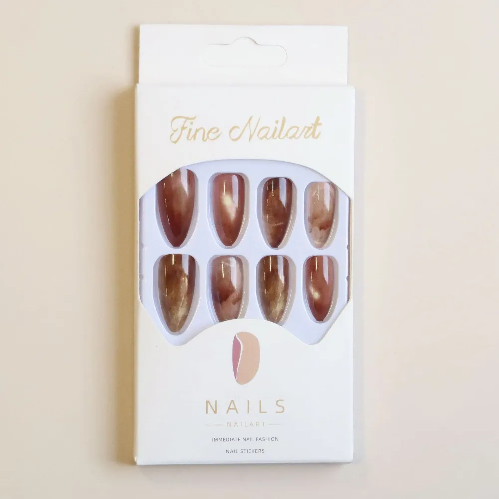 Nailhour 24Pcs Autumn Brown Medium Almond Press On Nails