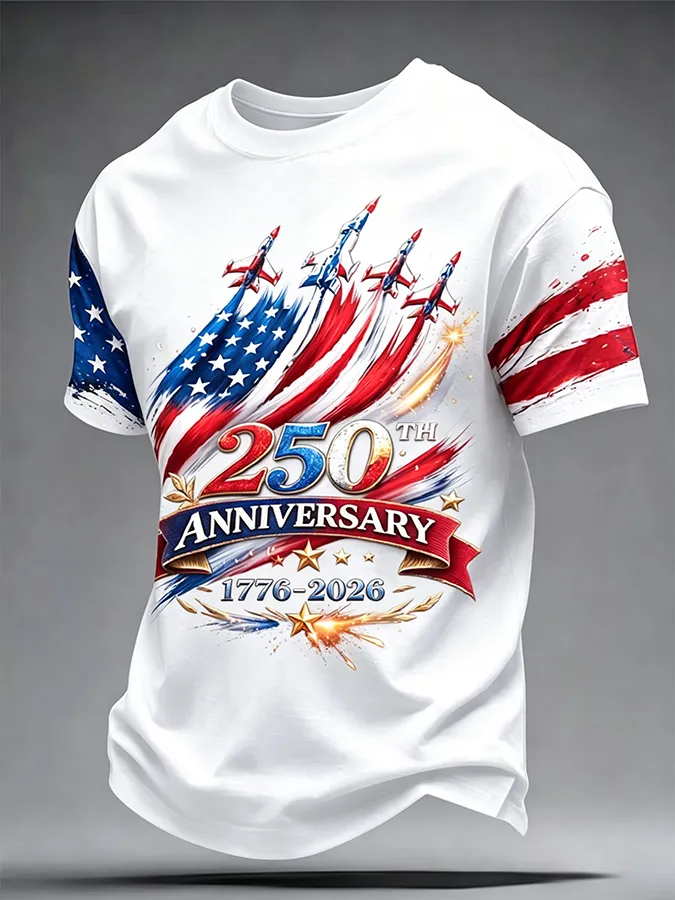 Men'S Retro American Independence Day Printed Short Sleeved T-Shirt