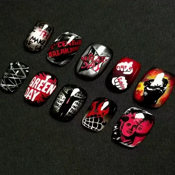 Nailhour 10pcs Punk Rock Personality Oval Nail Art Press On Nails