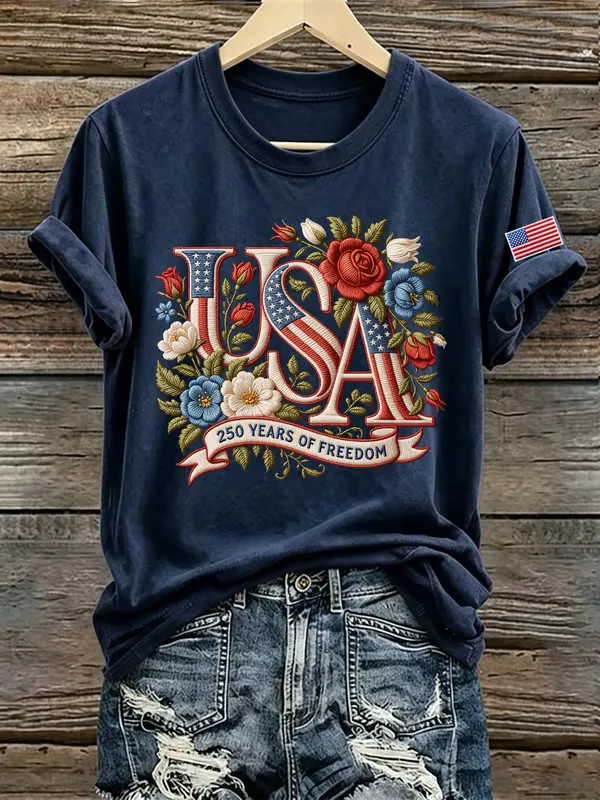 Women's Casual USA 250th Celebration Print Short Sleeve T-shirt