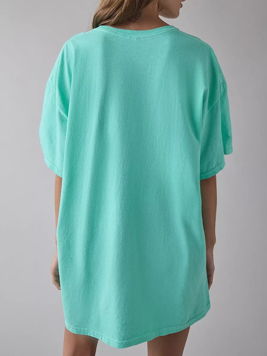 A Loose T-Shirt With Solid Color Monchi Print For Ladies