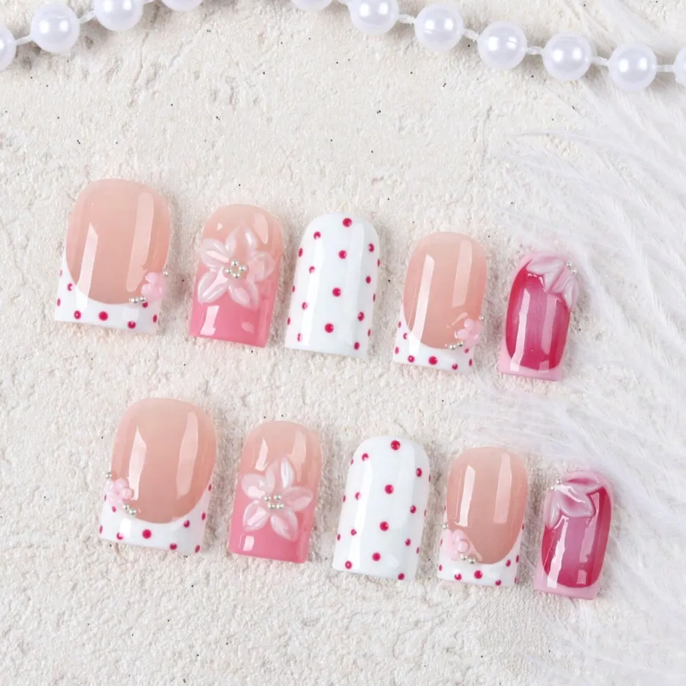 Nailhour 24Pcs French Gradient Medium Square  Press On Nails