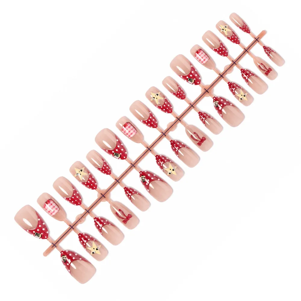Nailhour 30Pcs Yellow Star 3D Medium Almond French Press On Nails