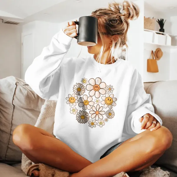 Retro Style Flower Graphic Sweatshirts