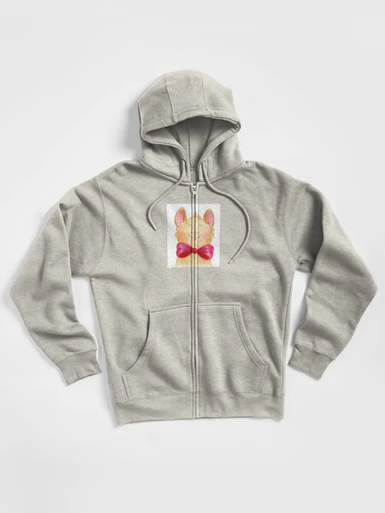 Cute Fluffy Cat With Big Bow Tie Zipped Hoodie