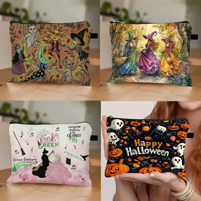 Nailhour Halloween Pumpkin Witch Print Makeup Bag