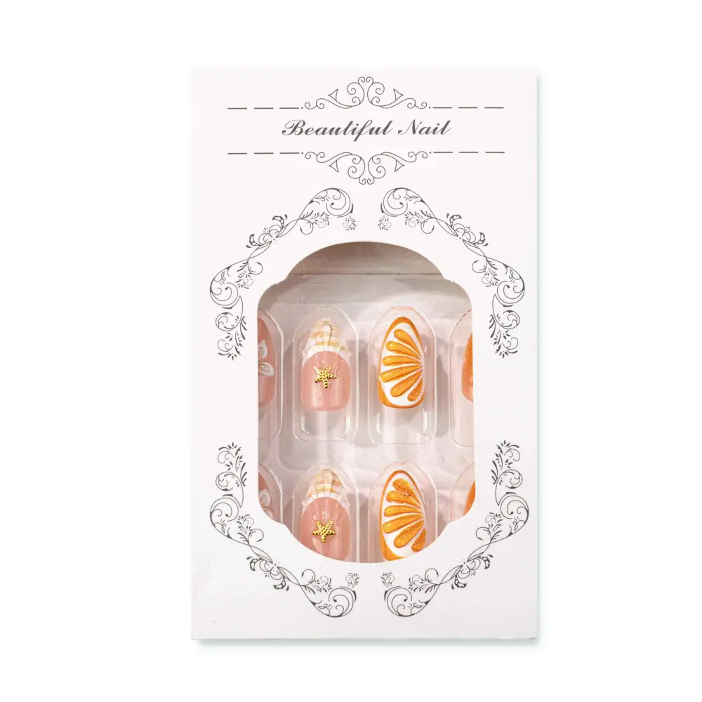 Nailhour 24Pcs French Medium Almond 3D Seashell Fantasy Press On Nails