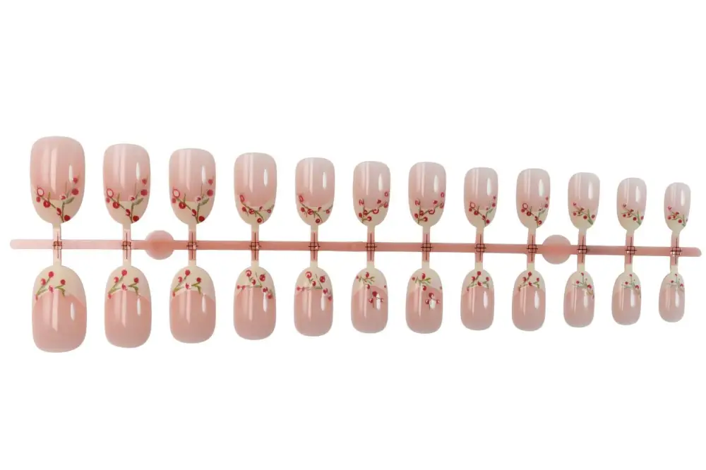 Nailhour 24Pcs French Floral Medium Oval Press On Nails