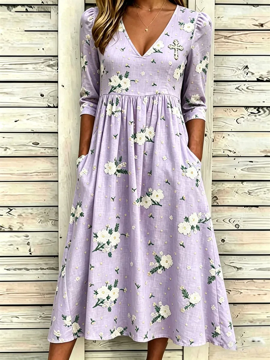 Women'S Cotton And Linen Casual Printed Loose Dress