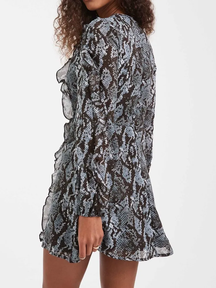 Ruffled Snakeskin Print Dress