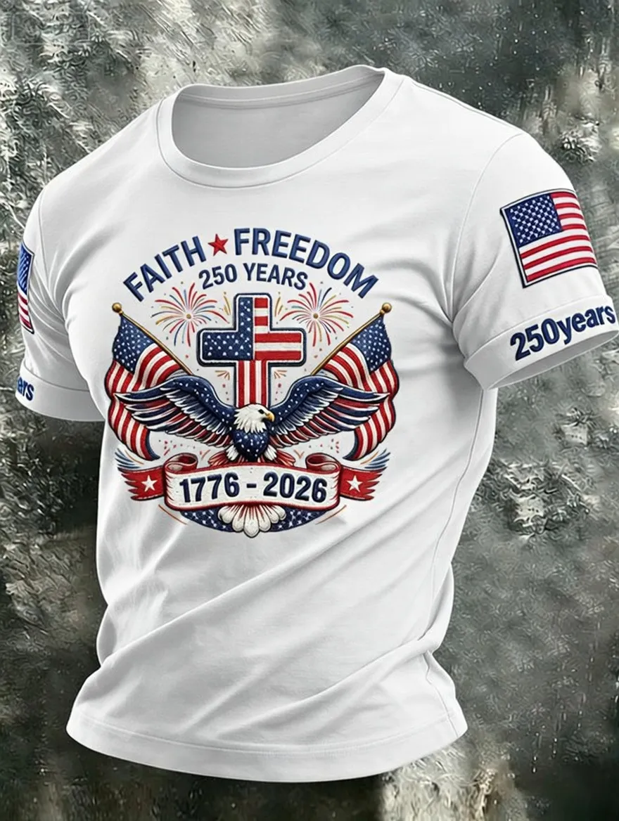 Men'S Retro Independence Day Printed Casual Short Sleeved T-Shirt