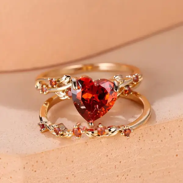 Beaded Heart Ring Set