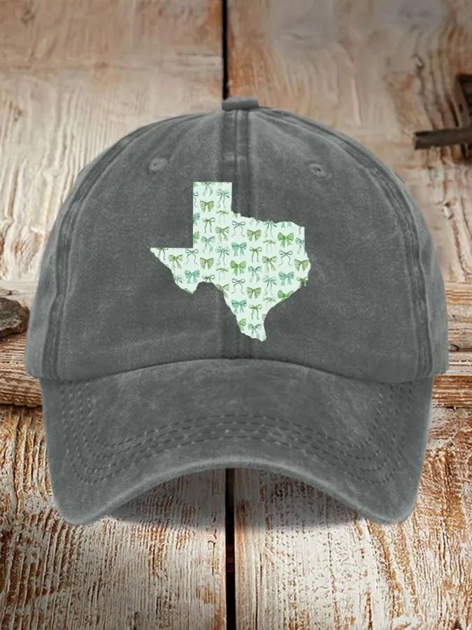 Retro Texas Strong Green Bow Print Baseball Cap