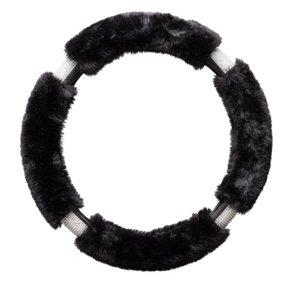 Black Plush Reflective Flashing Car Steering Wheel