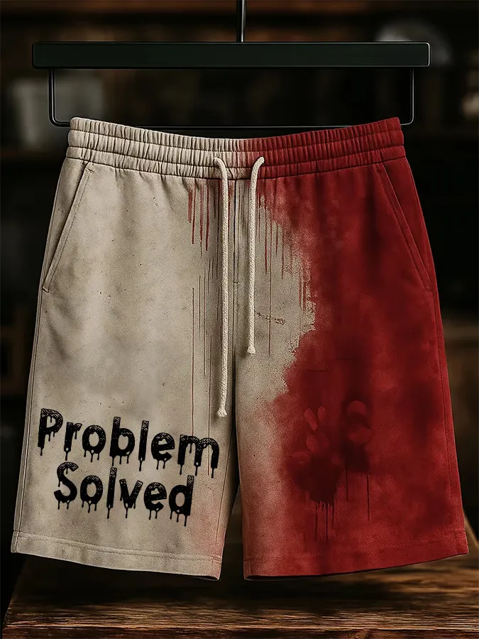 Men's Bloody Problem Solved Print Loose Fit Sweatshirt Shorts