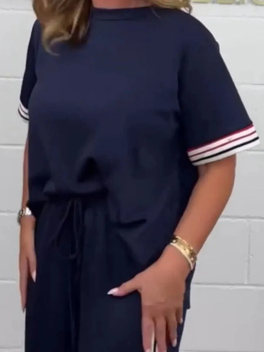 Side Stripe Short Sleeve T-Shirt & Wide Leg Joggers Set