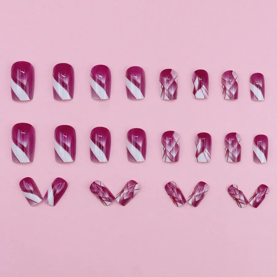Nailhour Purple Plaid 24Pcs Square Press On Nails