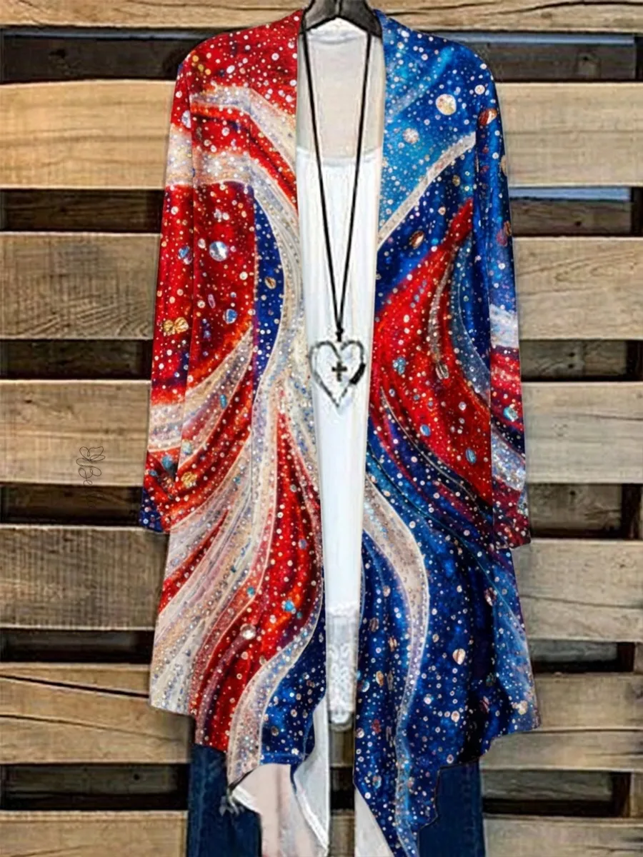 Women's Independence Day Printed Casual Cardigan