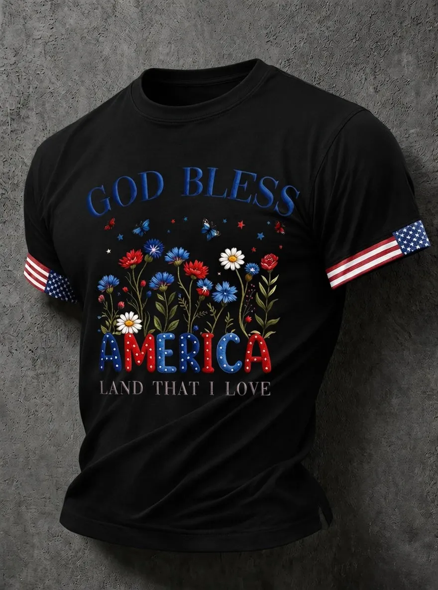Men'S Casual American 250Th Anniversary Printed Round Neck Short Sleeved T-Shirt