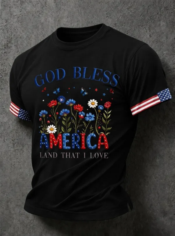 Men'S Casual American 250Th Anniversary Printed Round Neck Short Sleeved T-Shirt
