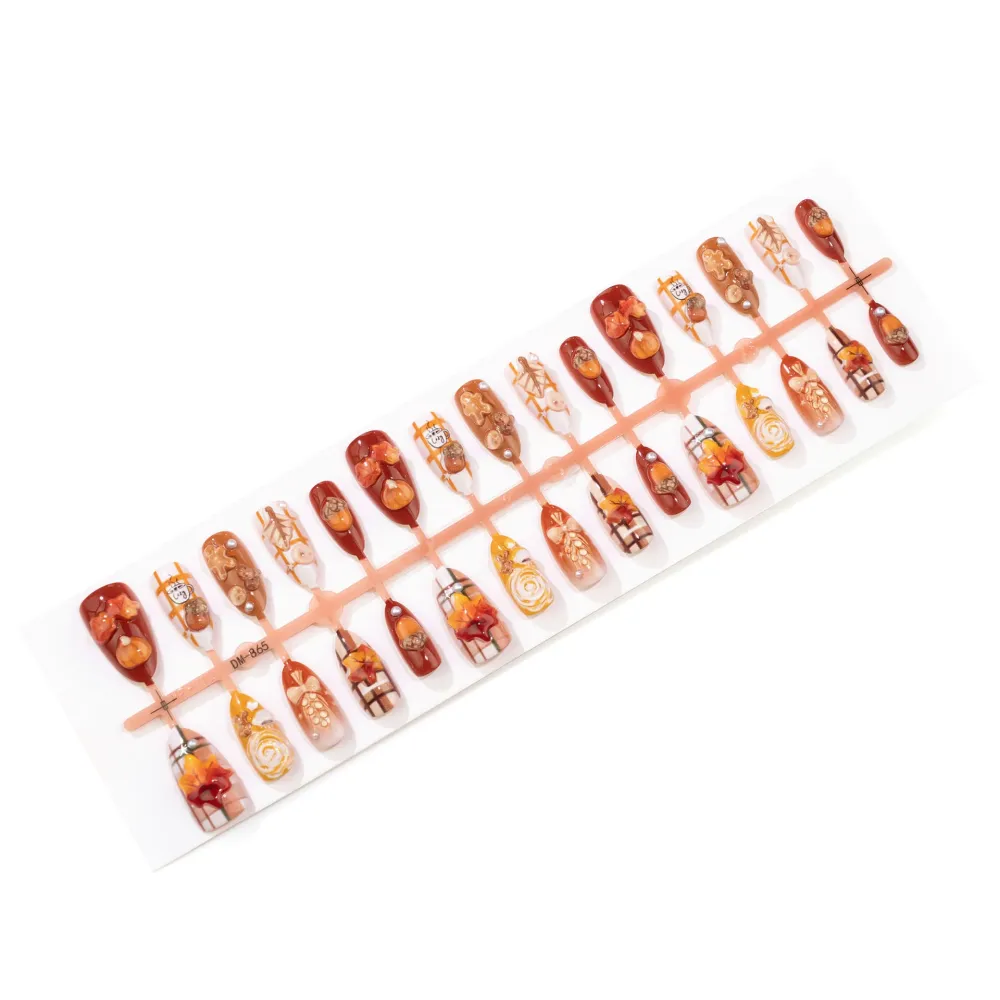 Nailhour 30Pcs 3D Biscuit Medium Almond Autumn Press On Nails