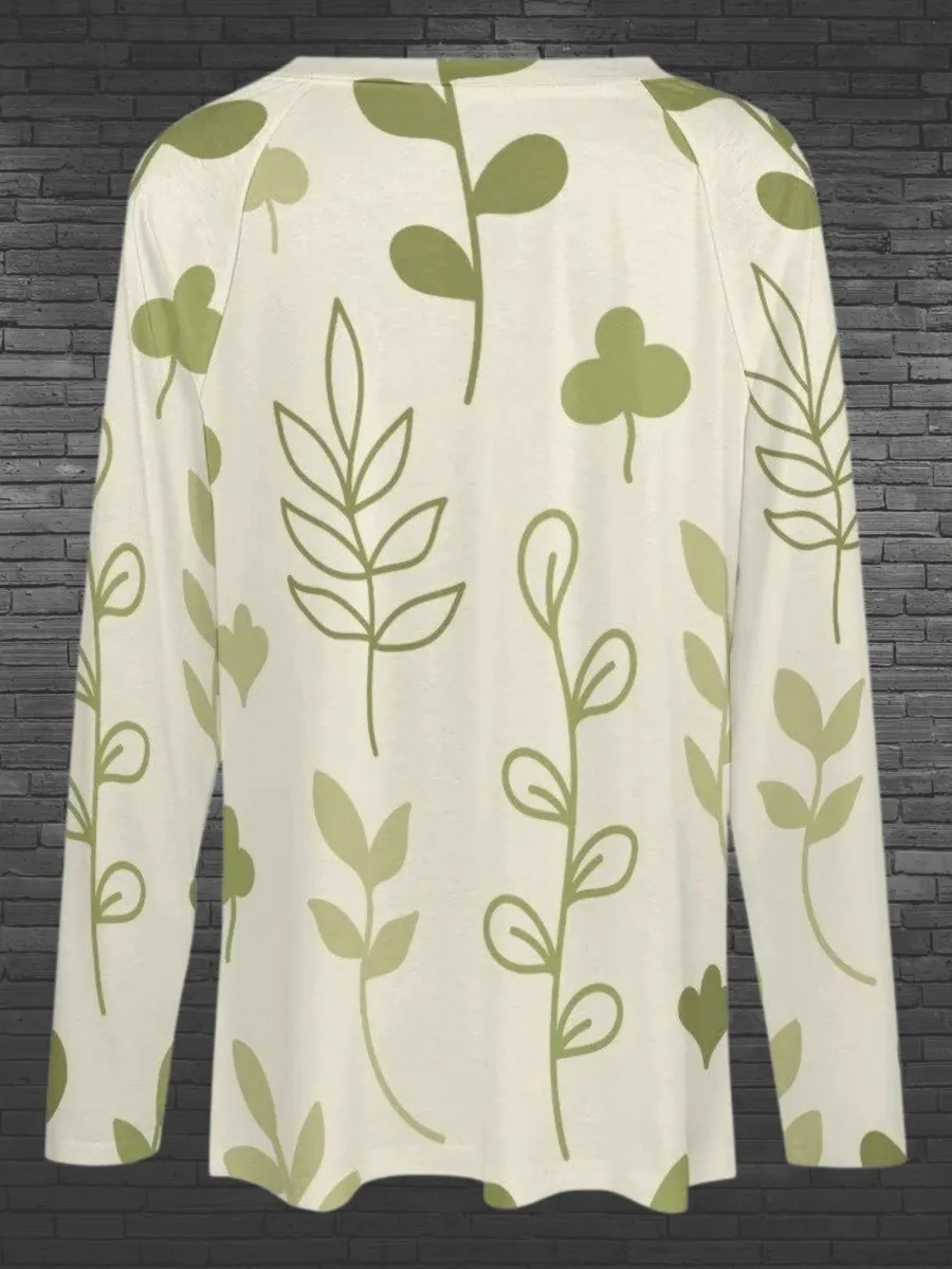 Botanical Print V-Neck T-Shirt