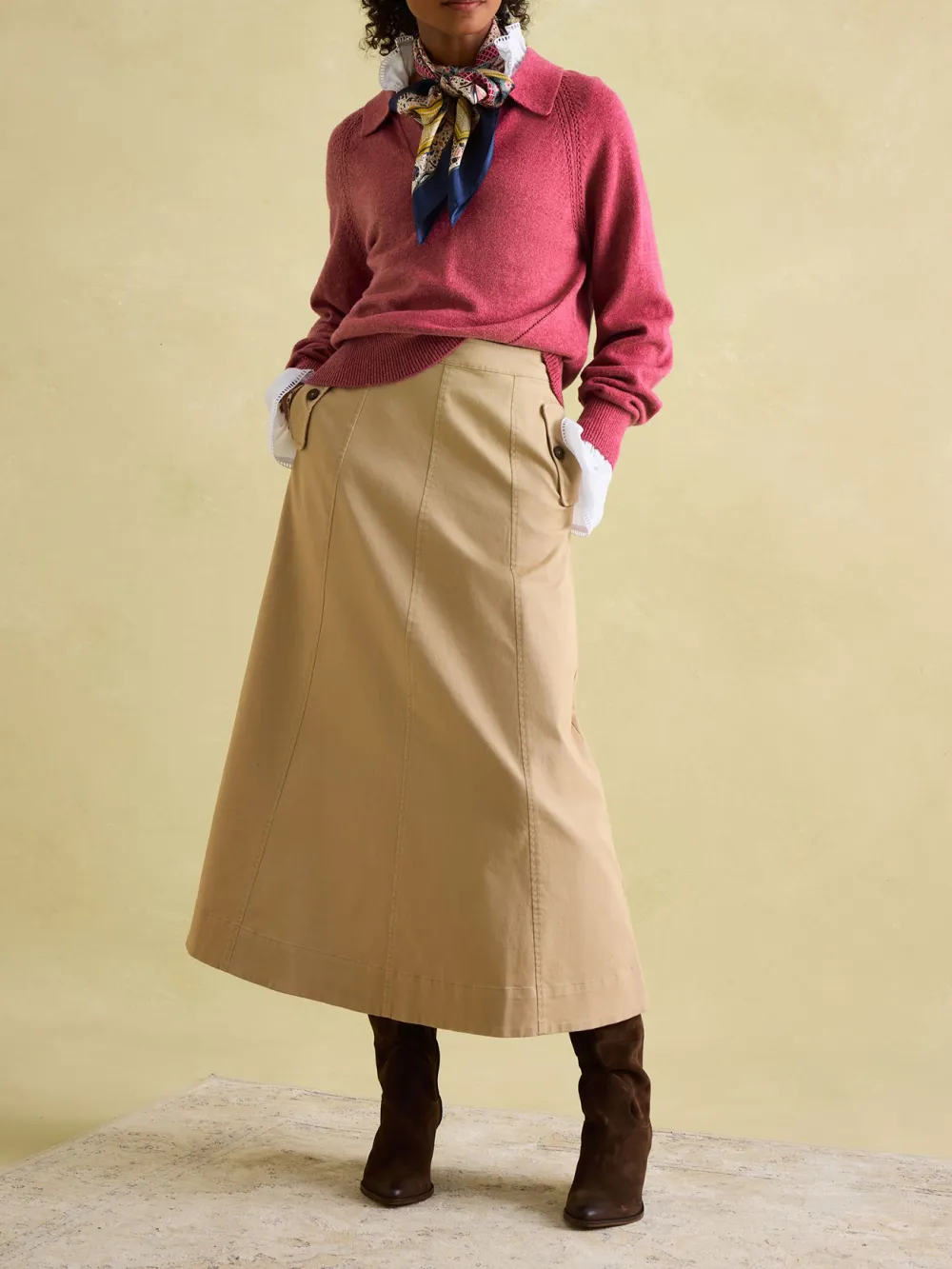 Solid Color V-Neck Striped Jumper