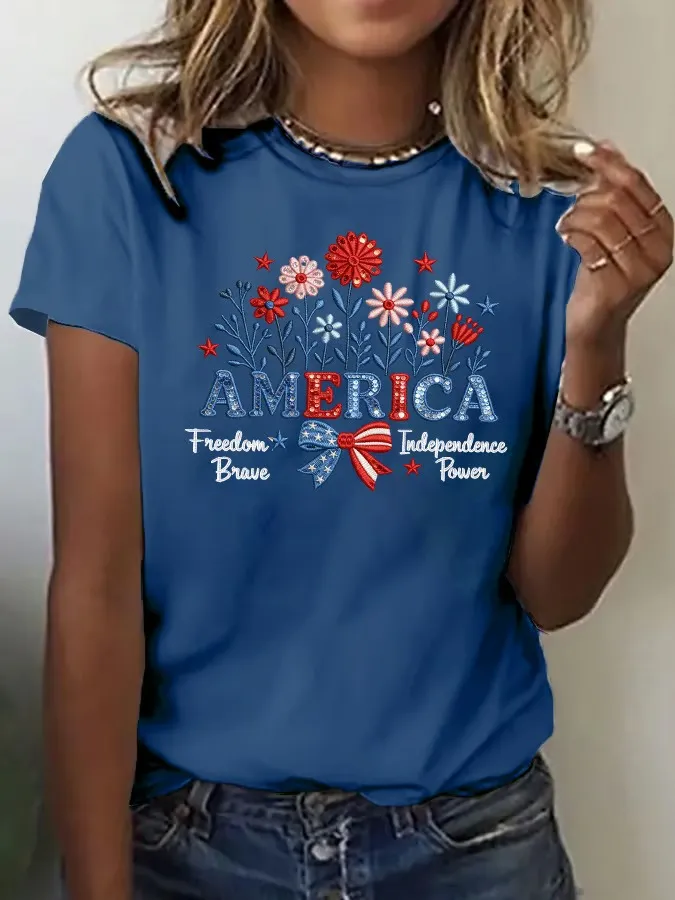 Women'S American Independence Day 250Th Anniversary Printed Short Sleeved T-Shirt