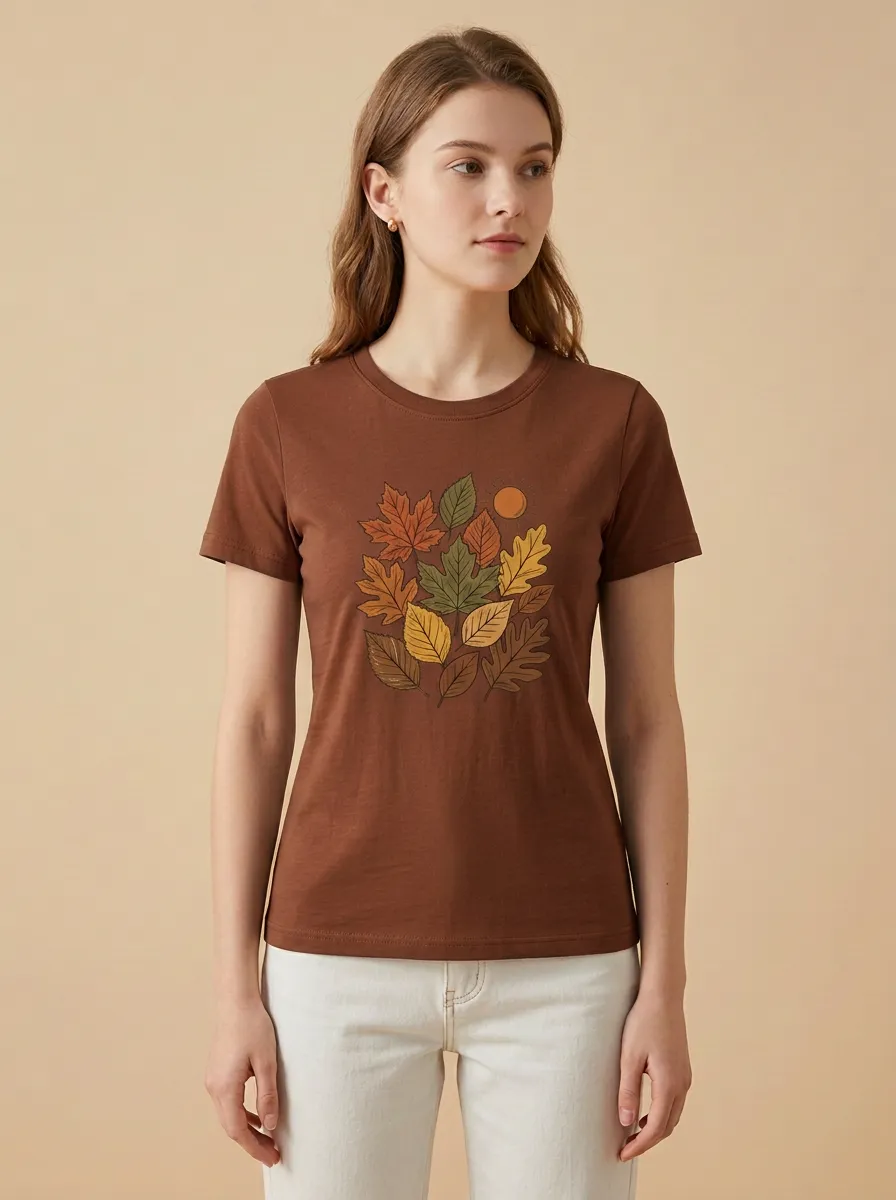 Botanical Leaves Sun Printed Women's Graphic T-Shirt