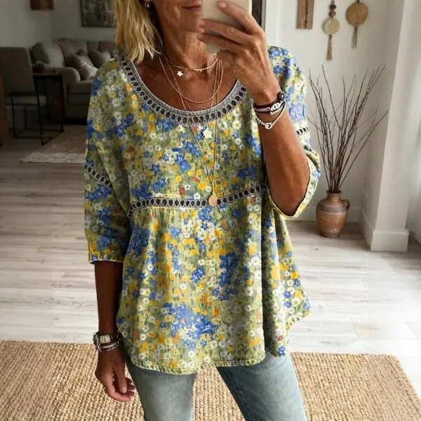 Women's Retro Casual Floral Print T-shirt